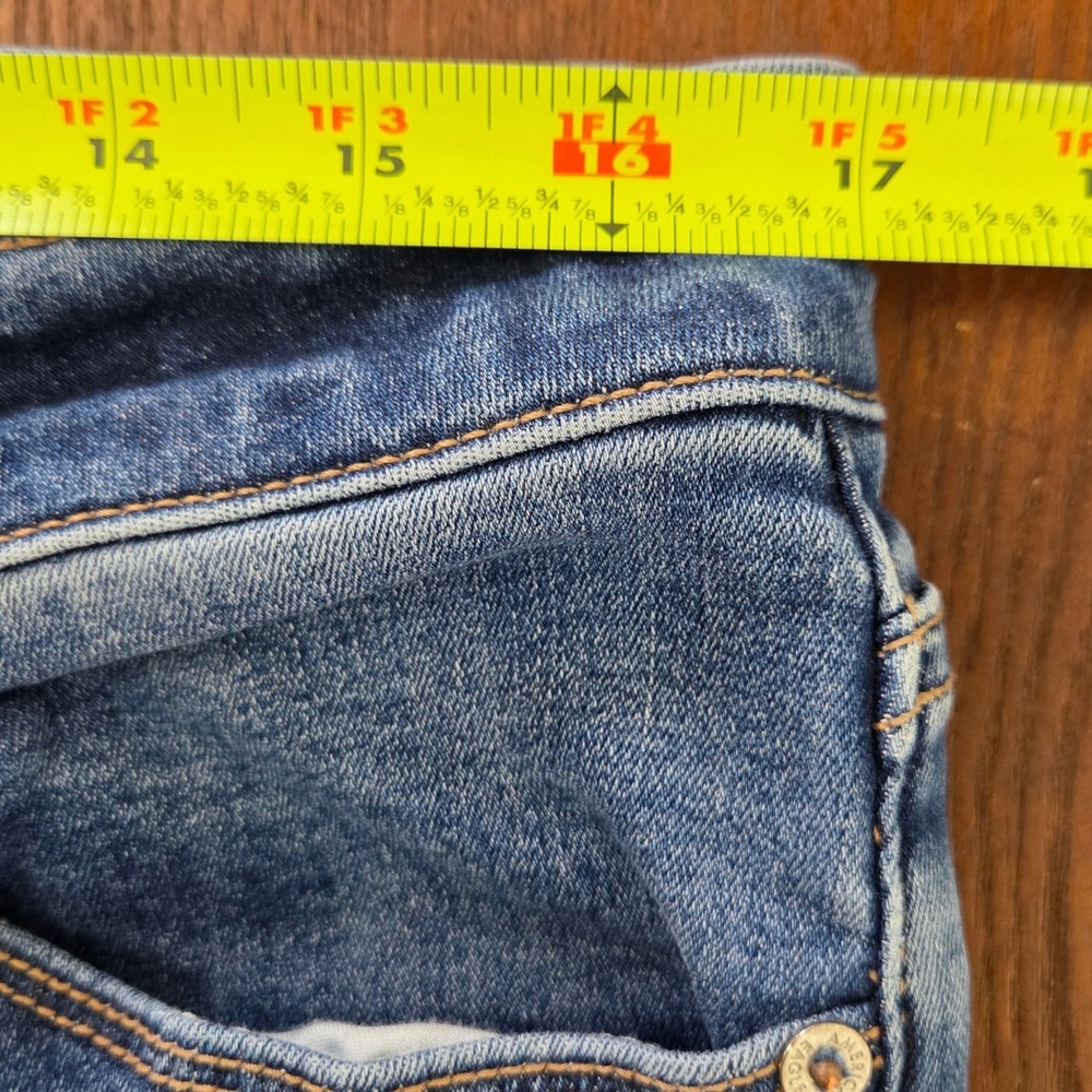 American Eagle Bootcut Jeans Mid Rise Raw Hem Stretch Medium‎ Wash - Picture 8 of 11